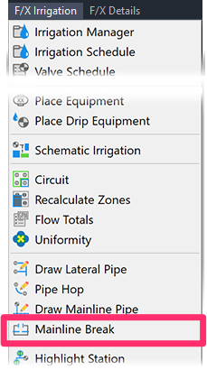 F/X Irrigation menu